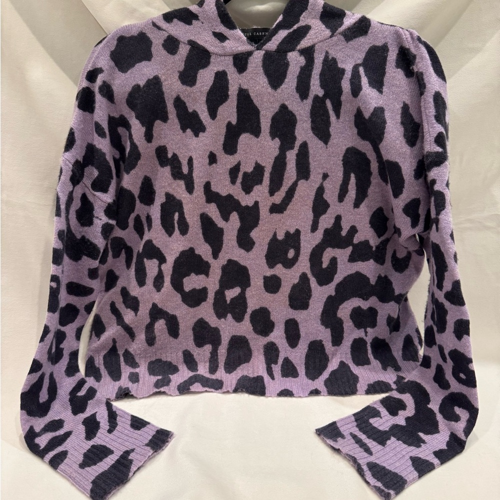 Skull Cashmere Purple and Black Leopard 100% Cashmere Skull Print Sweater - Picture 3 of 14